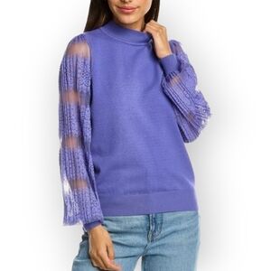 Nanette Lepore Elegant Lace Sleeve Sweater, Color Very Peri NWT
